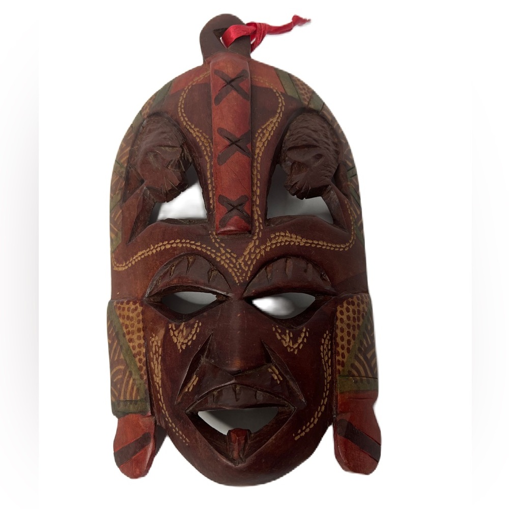 African Tribal Mask Wooden Hand Carved African Mask Multicolored